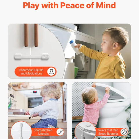 Child Safety Strap Locks 8 Pcs 3M Adhesive Cabinet Drawer Door Cupboard Latches