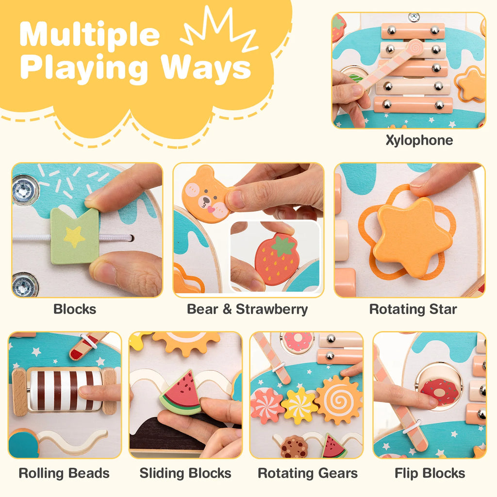 Wooden Baby Walker Ice Cream Cart Toy with Sweet Accessories & Smooth Wheels