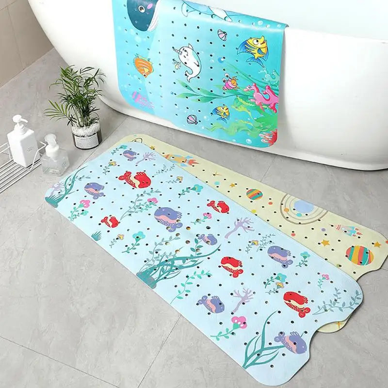 Baby Bath Mat Non Slip Cartoon Toddler Anti-Slip Shower Mats 40 X 16 Inch Machine Washable Toddler Baby Bathtub Mat With Suction