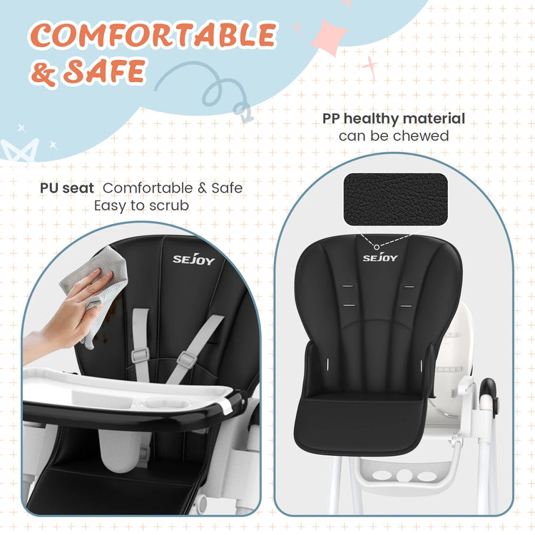 SEJOY Baby High Chair Infants Folding Convertible Removable Tray Adjustable Seat