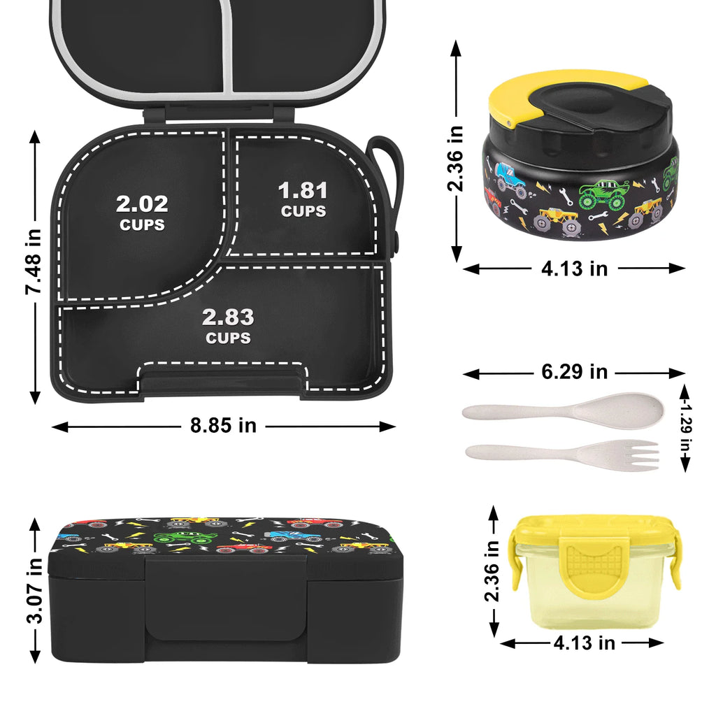 Toddler Bento Lunch Box, Kids Leakproof Lunch Food Containers, Insulated Hot Food Jar with Lunch Bag for School, Trvael