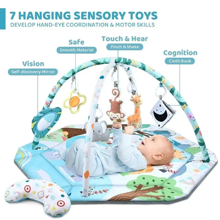 Great Discounts.Baby Gym Play Mat, 8-in-1 Tummy Time Mat & Ball Pit with 6 Toys, Washable Baby Activity Play Mat for Visual, Hea