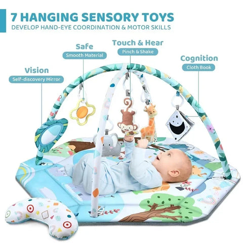 Great Discounts.Baby Gym Play Mat, 8-in-1 Tummy Time Mat & Ball Pit with 6 Toys, Washable Baby Activity Play Mat for Visual, Hea