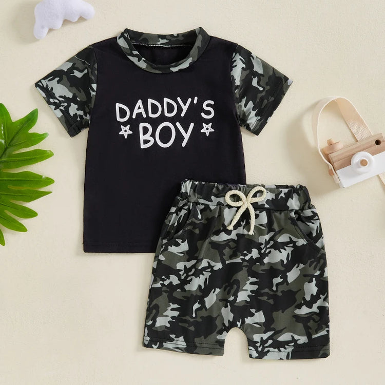 Toddler Boys Casual Outfits Camo Print Tee and Elastic Waist Shorts Set for 2 Piece Summer Clothing Set