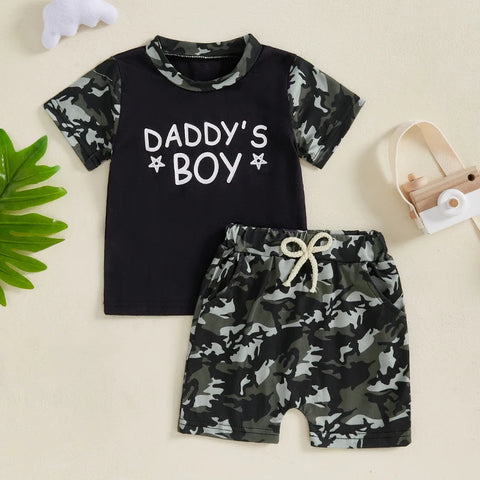 Toddler Boys Casual Outfits Camo Print Tee and Elastic Waist Shorts Set for 2 Piece Summer Clothing Set