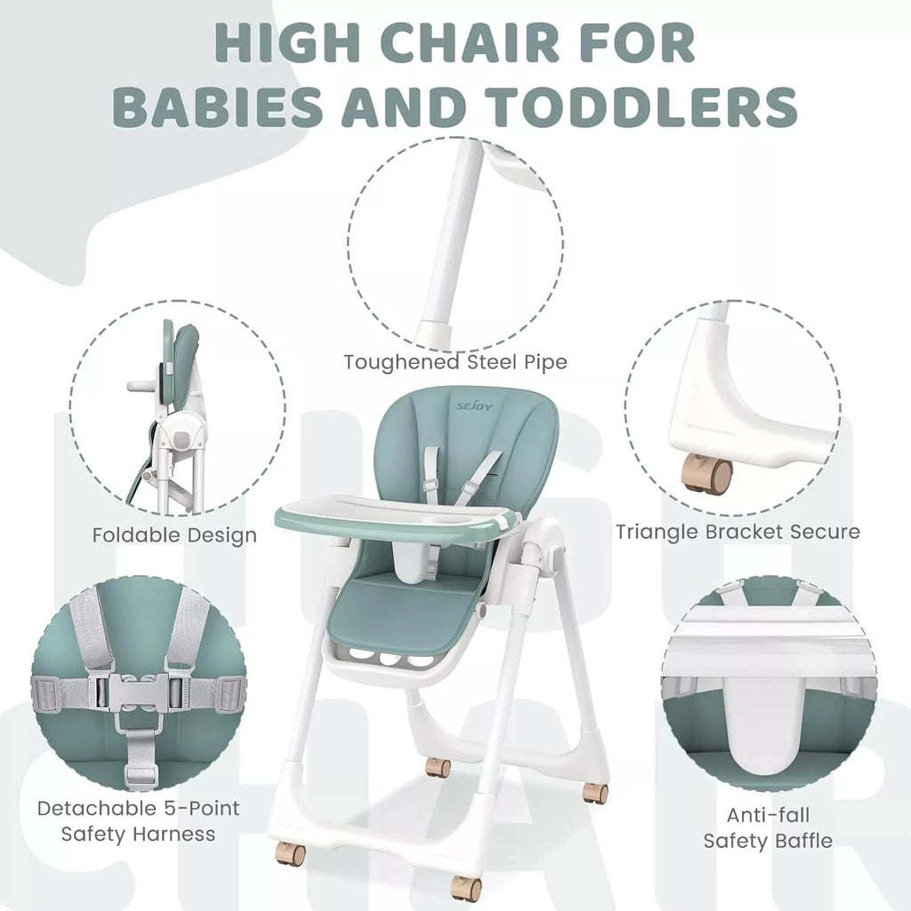 SEJOY Baby High Chair Infants Folding Convertible Removable Tray Adjustable Seat