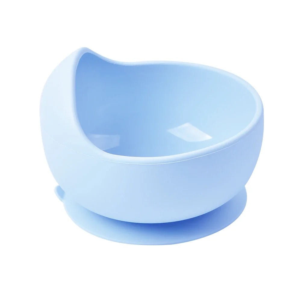 Baby Silicone Feeding Dishes Children Suction Plate Suction Sucker Bowl Wood Fork Spoon Set Toddler Training Tableware BPA Free