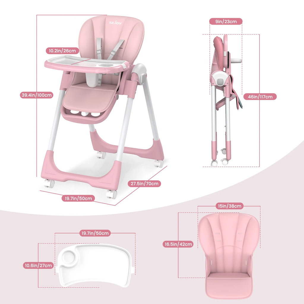SEJOY Baby High Chair Infants Folding Convertible Removable Tray Adjustable Seat