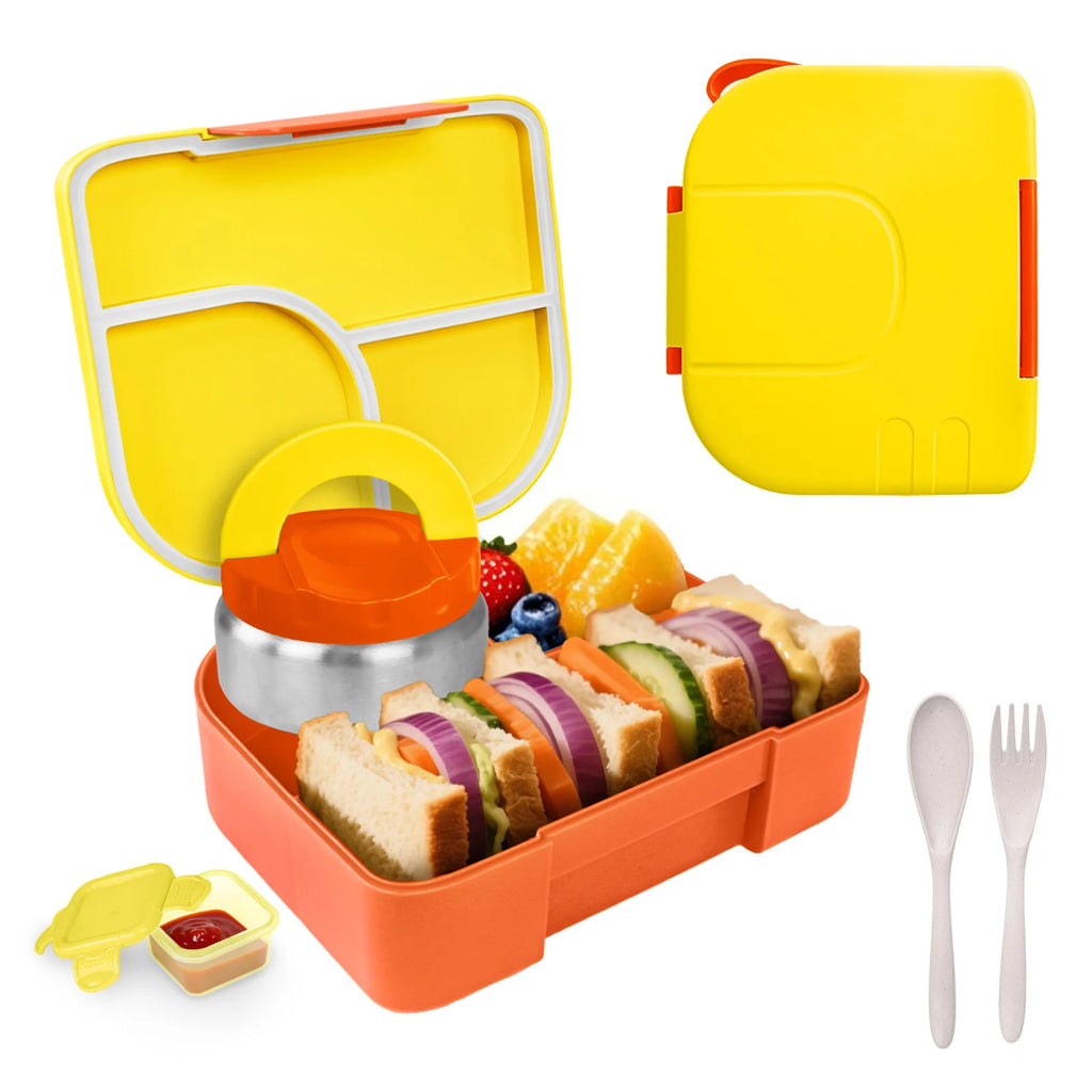 Toddler Bento Lunch Box, Kids Leakproof Lunch Food Containers, Insulated Hot Food Jar with Lunch Bag for School, Trvael
