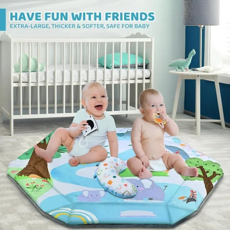 Great Discounts.Baby Gym Play Mat, 8-in-1 Tummy Time Mat & Ball Pit with 6 Toys, Washable Baby Activity Play Mat for Visual, Hea