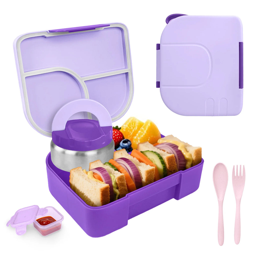 Toddler Bento Lunch Box, Kids Leakproof Lunch Food Containers, Insulated Hot Food Jar with Lunch Bag for School, Trvael