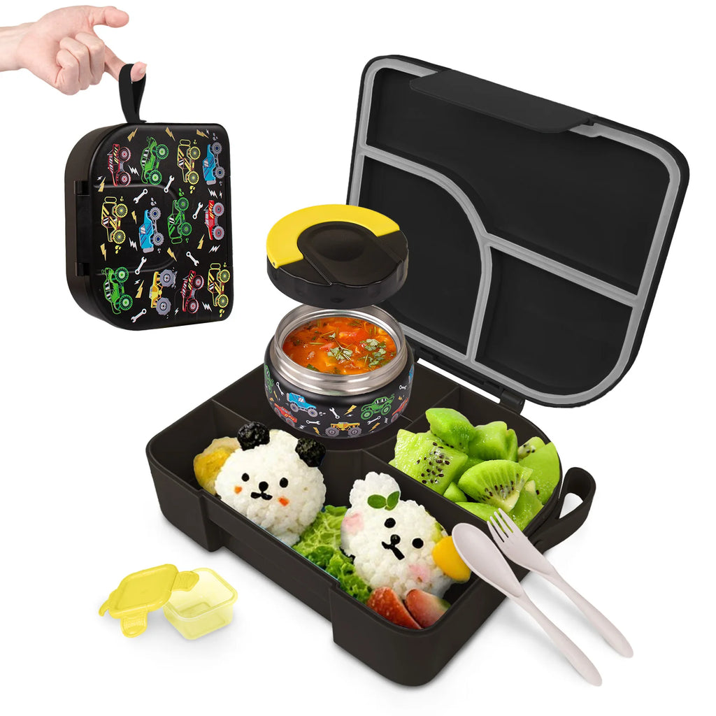 Toddler Bento Lunch Box, Kids Leakproof Lunch Food Containers, Insulated Hot Food Jar with Lunch Bag for School, Trvael
