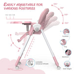 Sejoy Baby High Chair Foldable Highchair Adjustable Backrest Double Removable Tray Detachable PU Leather Cushion High Chair for