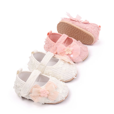 Baby Girl Crib Shoes Cute Bows Flowers Non-slip Soft Soles Mary Jane Shoes Casual Walking Shoes for Newborn Toddler