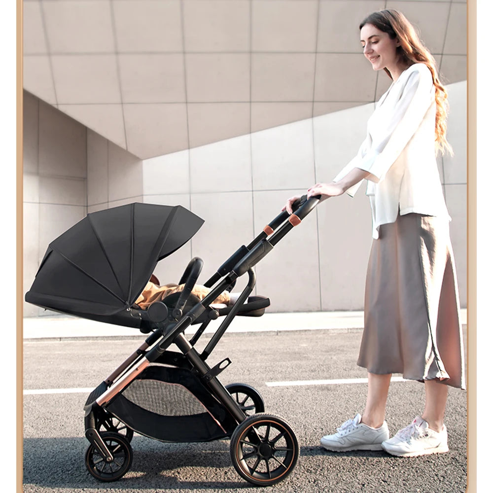 High View Baby Stroller Ergonomics Seat Portable Baby Pram One Hand to Recline Pushchair