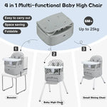1 Portable Baby Highchair Convertible Highchair for Babies and Toddlers - Foldable Carry Small Box, High Chair, Infant Booster