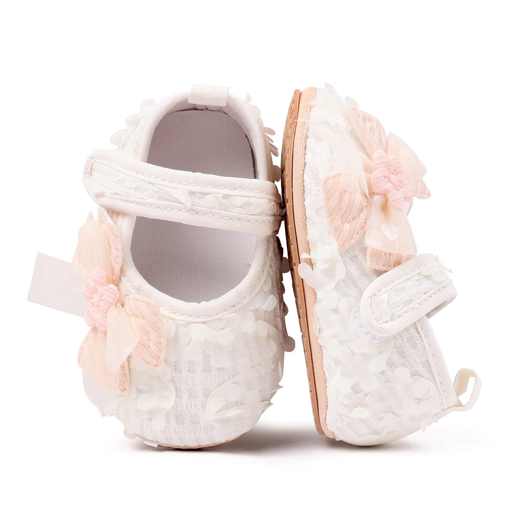 Baby Girl Crib Shoes Cute Bows Flowers Non-slip Soft Soles Mary Jane Shoes Casual Walking Shoes for Newborn Toddler