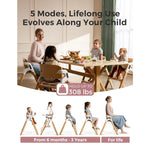 DinerPal Wooden High Chair for Babies, Toddlers & Adults Up to 308 Lbs, Convertible Baby Highchair with Food-Grade Tray