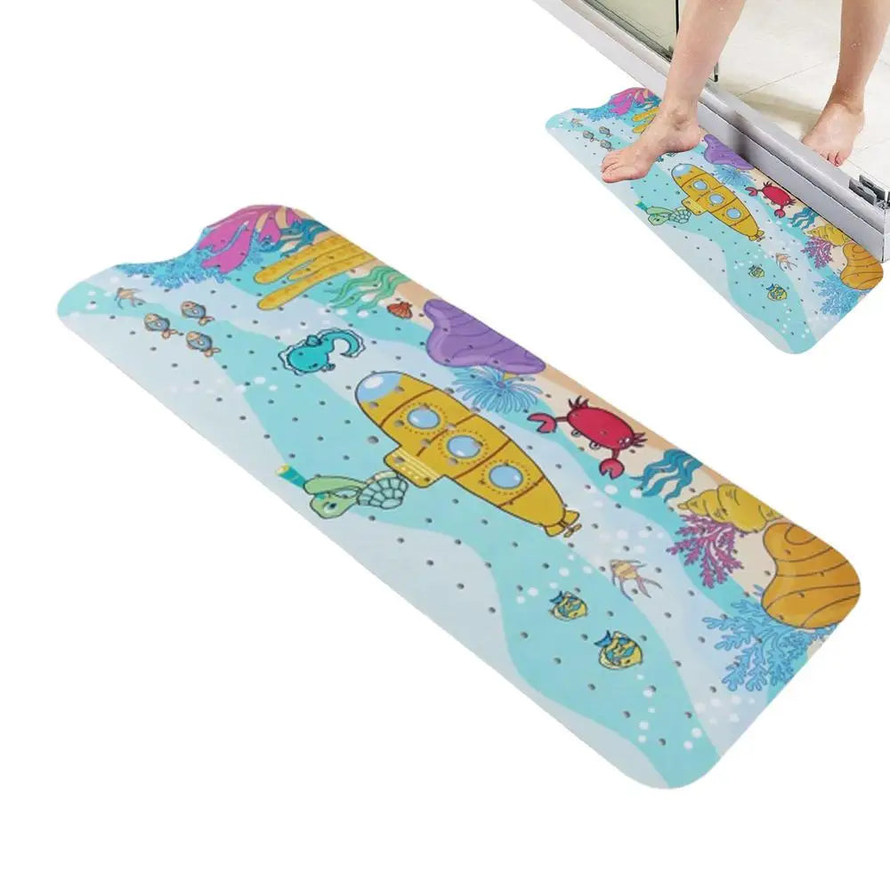 Baby Bath Mat Non Slip Cartoon Toddler Anti-Slip Shower Mats 40 X 16 Inch Machine Washable Toddler Baby Bathtub Mat With Suction
