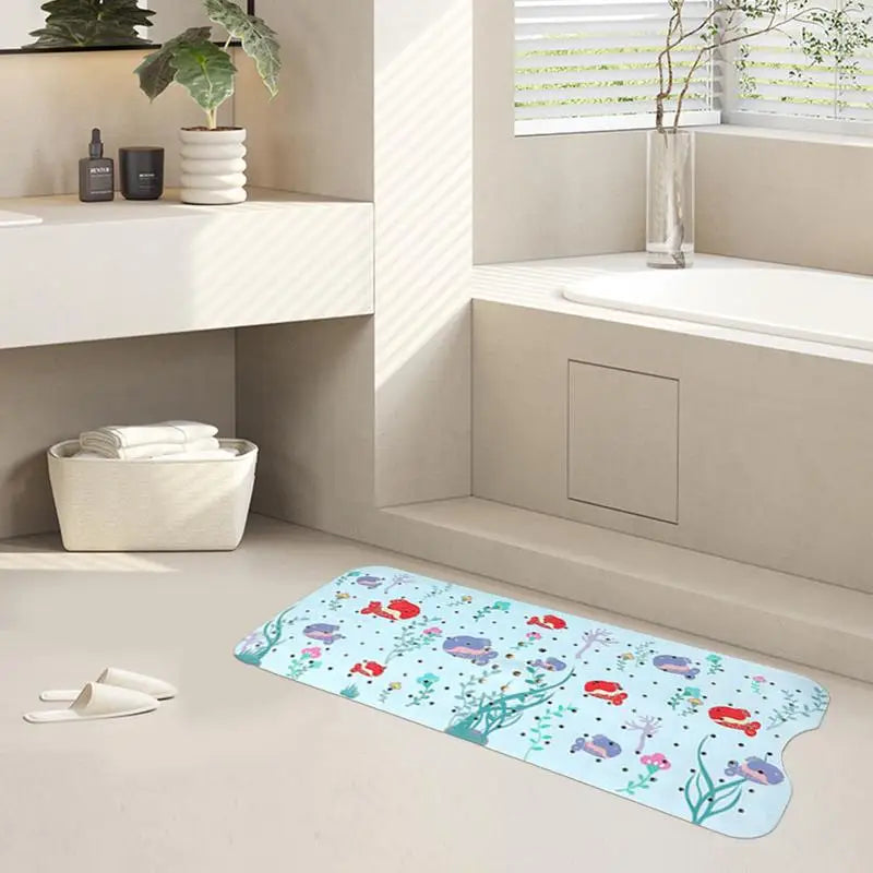 Baby Bath Mat Non Slip Cartoon Toddler Anti-Slip Shower Mats 40 X 16 Inch Machine Washable Toddler Baby Bathtub Mat With Suction