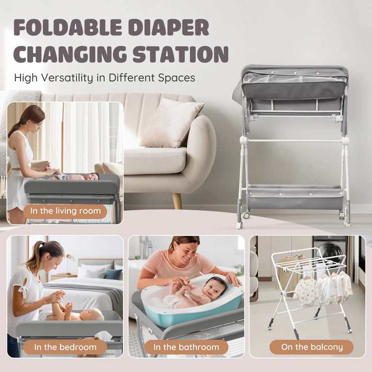 Sejoy Baby Changing Table Folding Diaper Changing Station 360° Lockable Wheels Foldable Height with Storage Bag