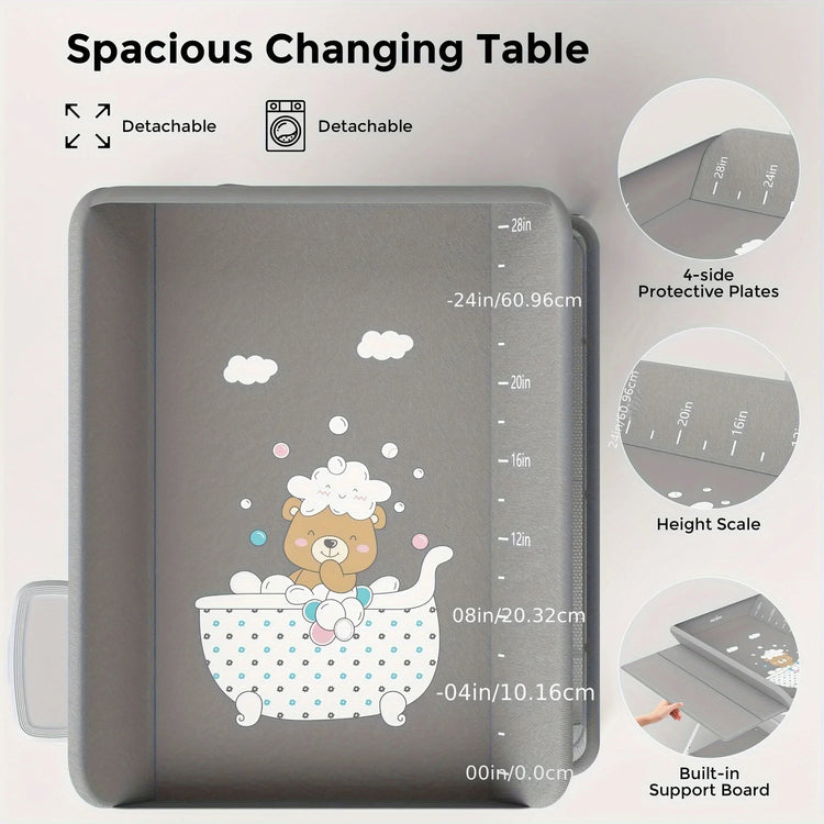 SEJOY Foldable Baby Changing Table Dresser with Wheels with Bottom Rack Side Basket Clothes Rail Infants Portable Diaper Table