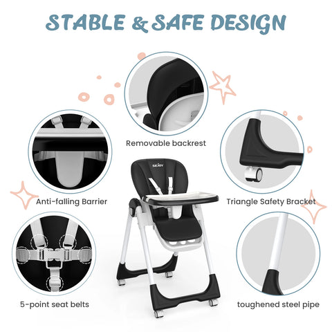 SEJOY Baby High Chair Infants Folding Convertible Removable Tray Adjustable Seat