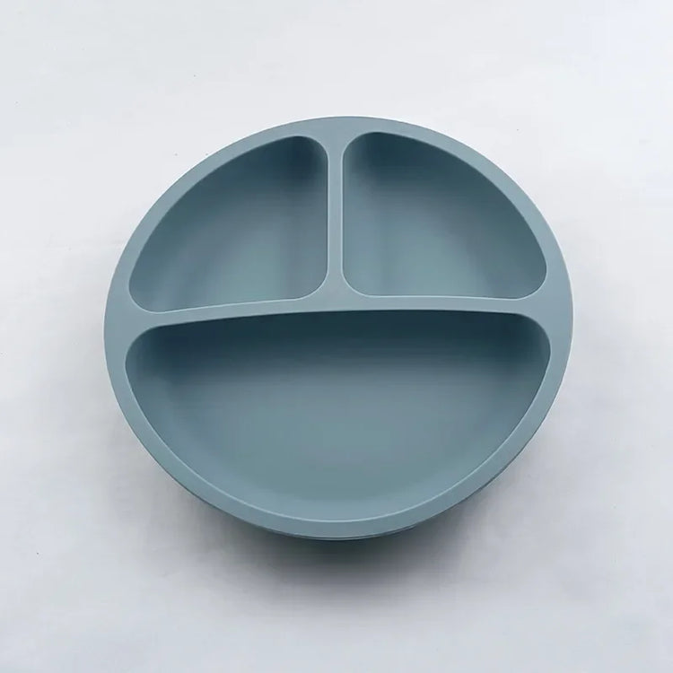 Baby Silicone Feeding Dishes Children Suction Plate Suction Sucker Bowl Wood Fork Spoon Set Toddler Training Tableware BPA Free