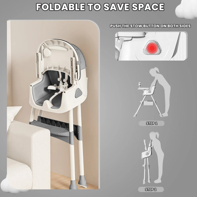 UBRAVOO Foldable Baby High Chair 6 Months Plus, with Large Antislip Pad & ToyRack, Easy to Clean Feeding , E500