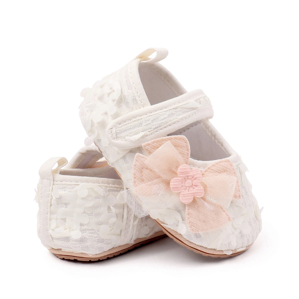 Baby Girl Crib Shoes Cute Bows Flowers Non-slip Soft Soles Mary Jane Shoes Casual Walking Shoes for Newborn Toddler