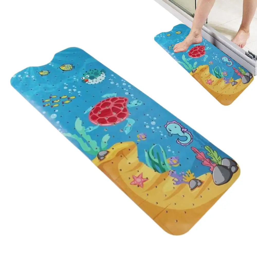 Baby Bath Mat Non Slip Cartoon Toddler Anti-Slip Shower Mats 40 X 16 Inch Machine Washable Toddler Baby Bathtub Mat With Suction