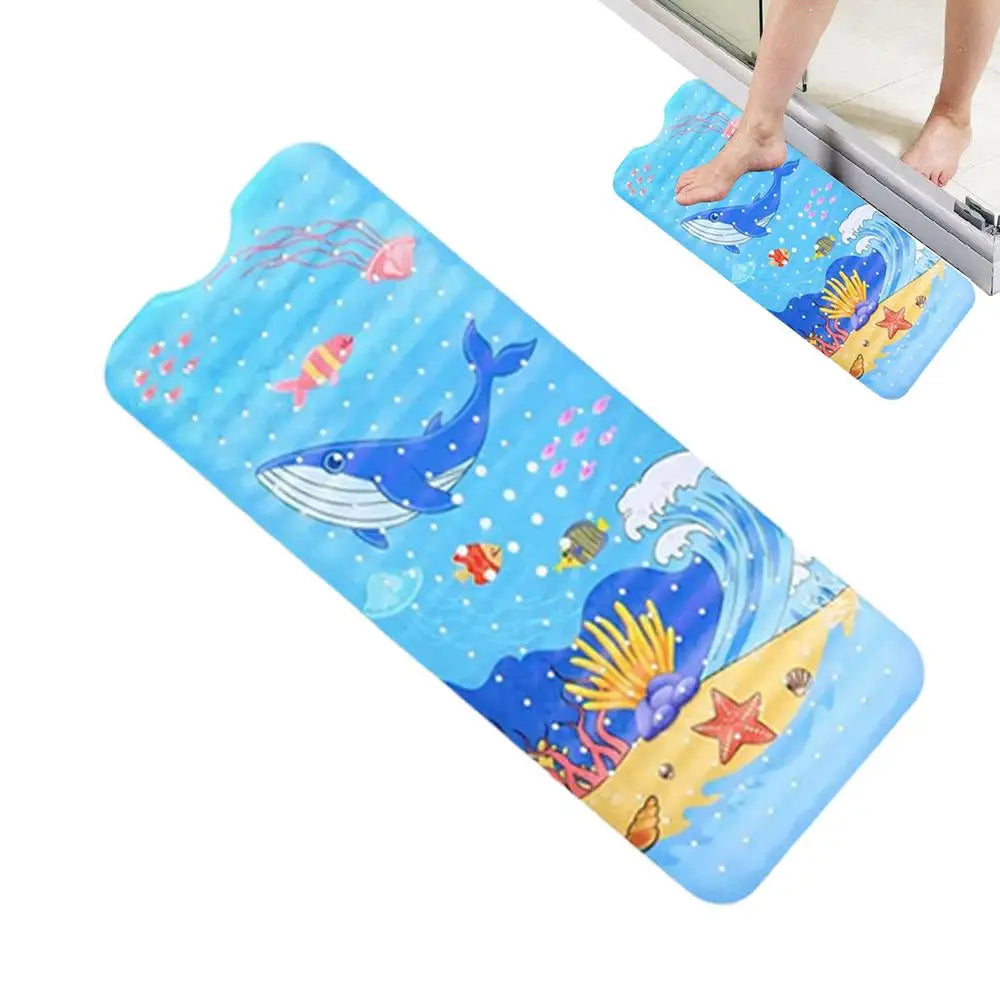 Baby Bath Mat Non Slip Cartoon Toddler Anti-Slip Shower Mats 40 X 16 Inch Machine Washable Toddler Baby Bathtub Mat With Suction
