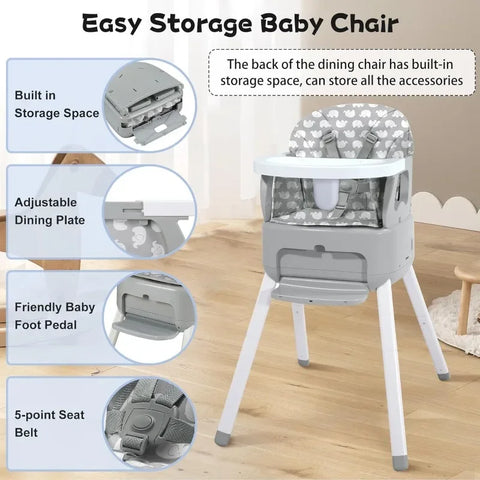 1 Portable Baby Highchair Convertible Highchair for Babies and Toddlers - Foldable Carry Small Box, High Chair, Infant Booster