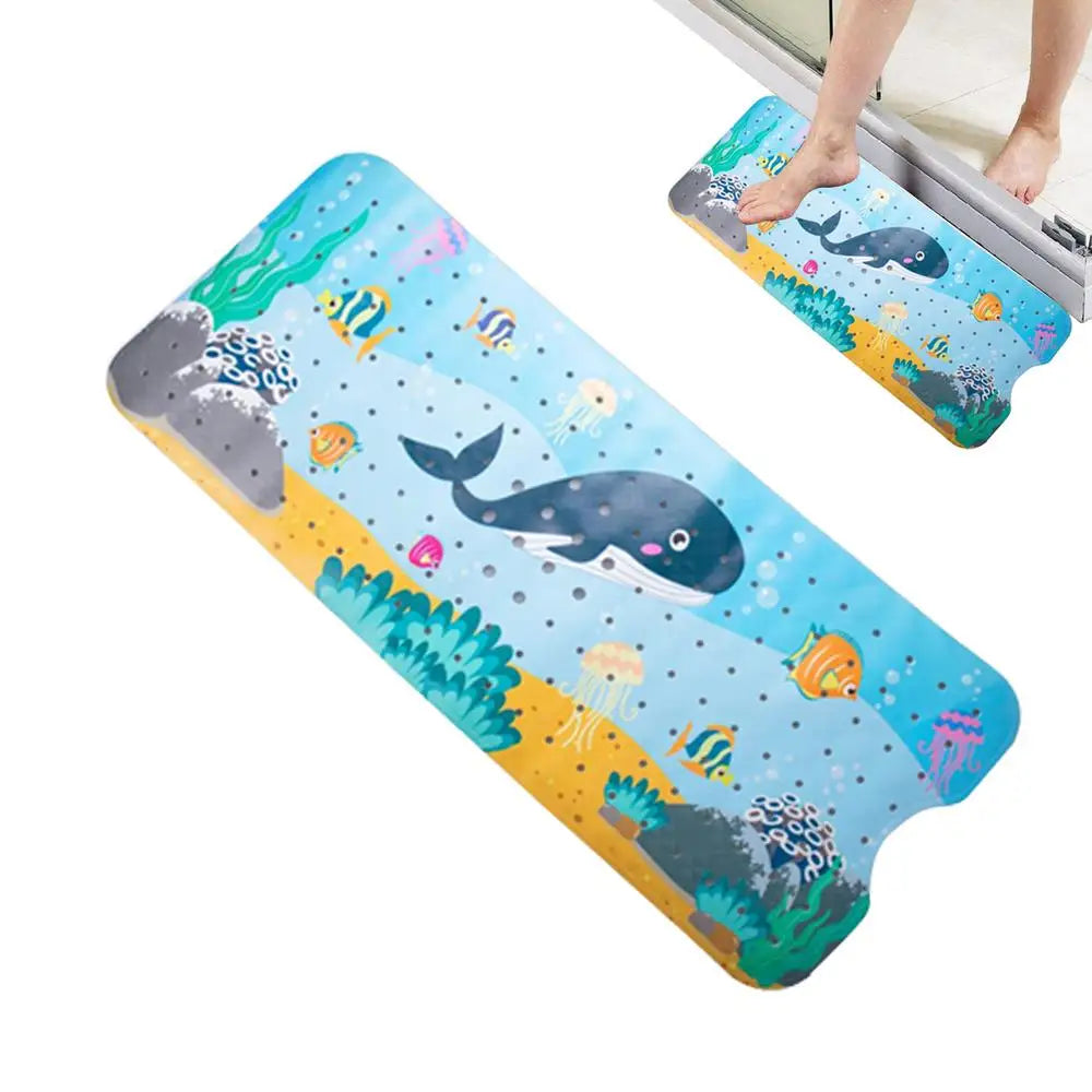Baby Bath Mat Non Slip Cartoon Toddler Anti-Slip Shower Mats 40 X 16 Inch Machine Washable Toddler Baby Bathtub Mat With Suction