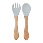 Baby Silicone Feeding Dishes Children Suction Plate Suction Sucker Bowl Wood Fork Spoon Set Toddler Training Tableware BPA Free