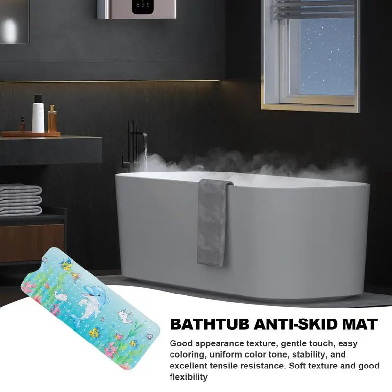 Baby Bath Mat Non Slip Cartoon Toddler Anti-Slip Shower Mats 40 X 16 Inch Machine Washable Toddler Baby Bathtub Mat With Suction