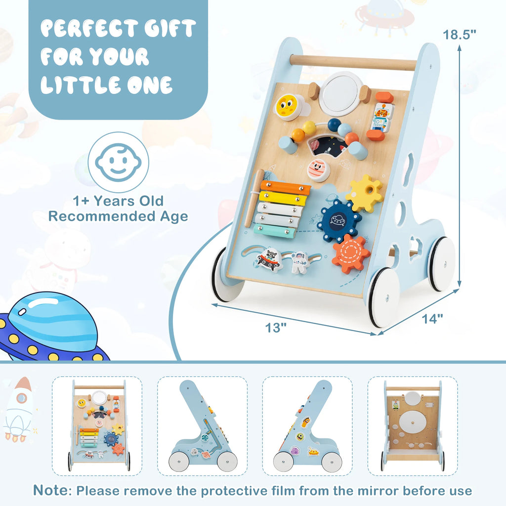 Wooden Baby Walker Push and Pull Learning Activity Center with Wheels Push Toy