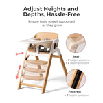 DinerPal Wooden High Chair for Babies, Toddlers & Adults Up to 308 Lbs, Convertible Baby Highchair with Food-Grade Tray